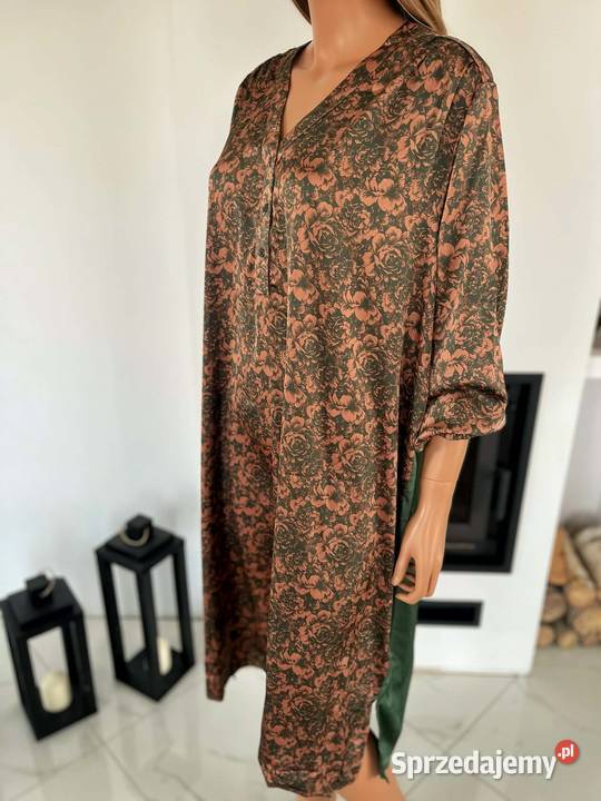 PULZ Jeans sukienka oversize XL 44 satynowa w brązowy/beżowy Spódnice i sukienki Augustówka