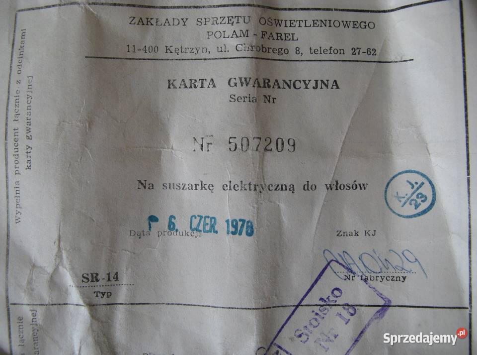 Suszarka do włosów FAREL SR14 PRL Sprawna Dąbrowa Górnicza