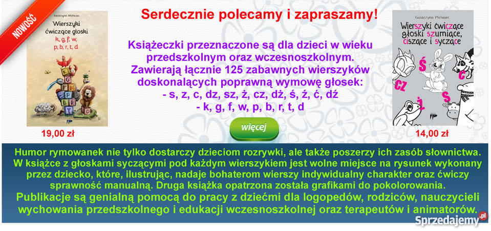 Wierszyki ćwiczące głoski k g f w p b r t d świętokrzyskie sprzedam