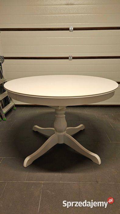 Stół okrągły owalny rozkładany biały INGATORP 110cm