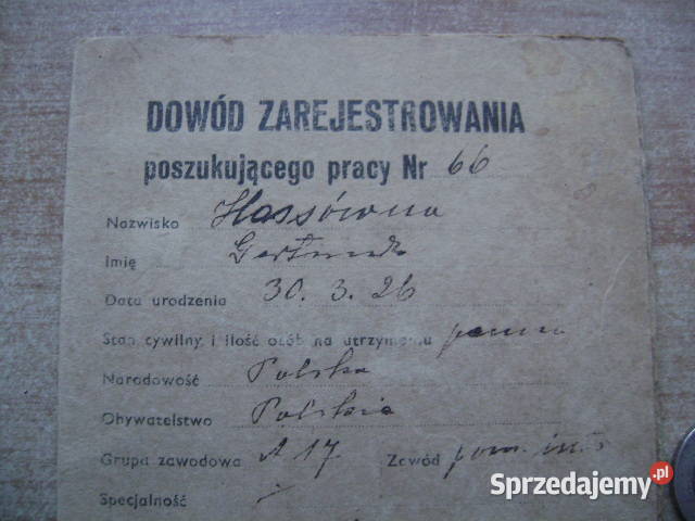 Starocie z PRL Stare dokumenty Dowód Gdynia