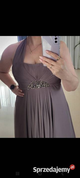 Sukienka długa kolor czekadowy cappuccino 42 bez rękawa Kalety