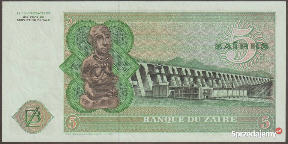 ZAIR 5 ZAIRÓW 1977 MOBUTU SESE SEKO STAN BANKOWY