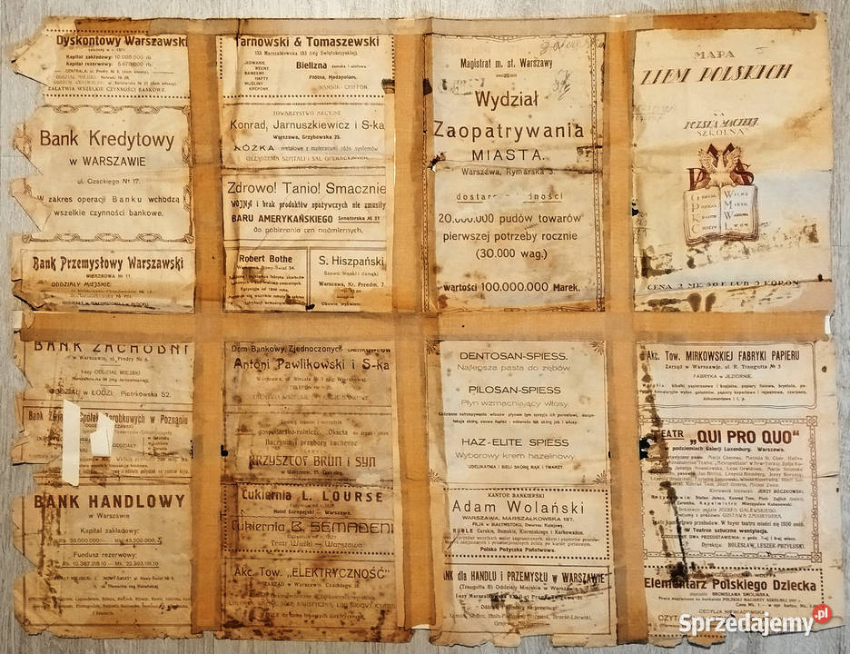 Antyk stara mapa Polski ok 1918 II RP Ziemie Szczecin sprzedam