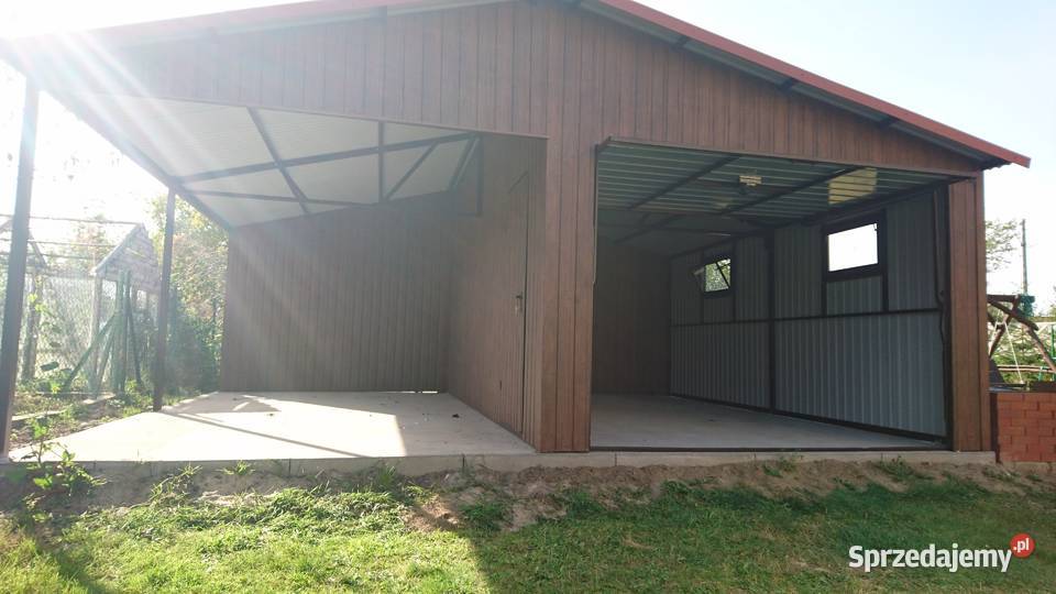 BRĄZOWY Garaż Blaszany 9x6 z ZADASZENIEM BOCZNYM Radomsko