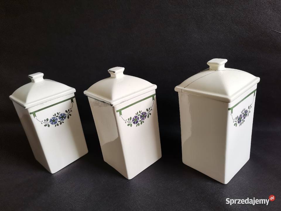 Stare przedwojenne 3 pojemniki kuchenne Porcelana i szkło Katowice