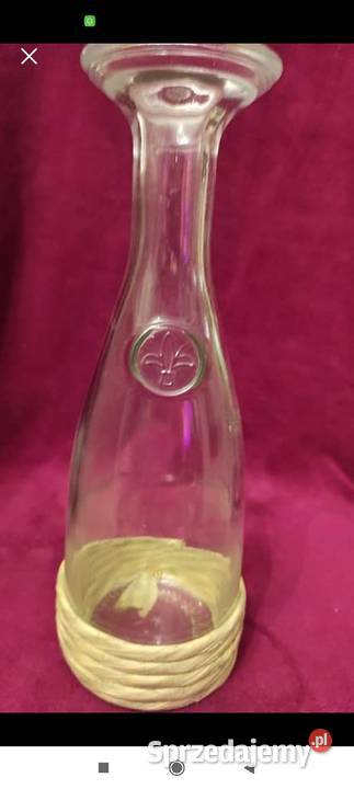 Karafka Vintage szkło z fleurdelis z oplotem