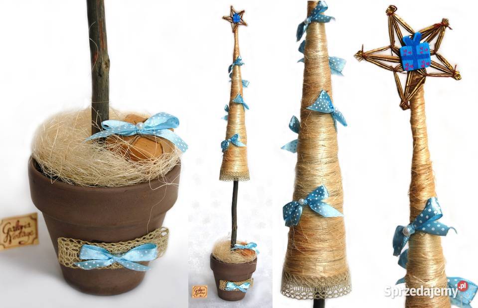 Choinka w doniczce kokardki ozdoba świąteczna 65