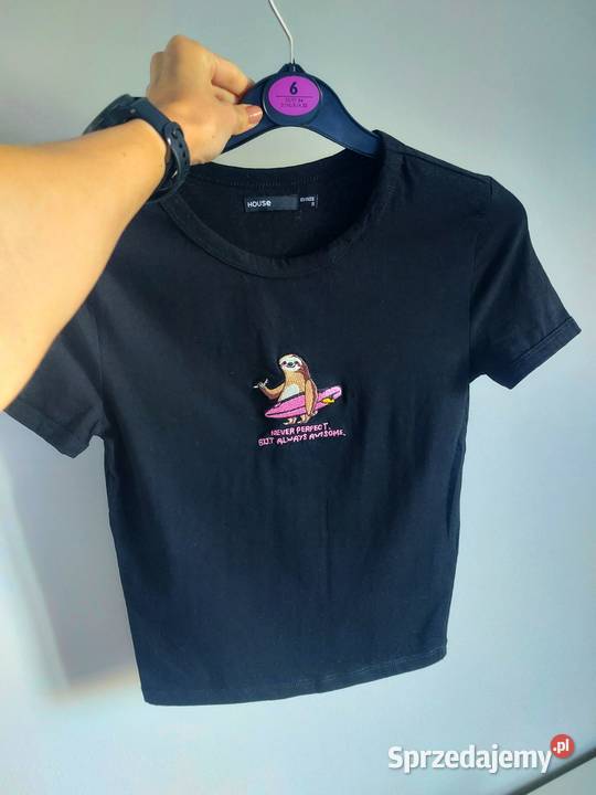czarny Tshirt damski House S leniwiec surfer wielkopolskie Poznań