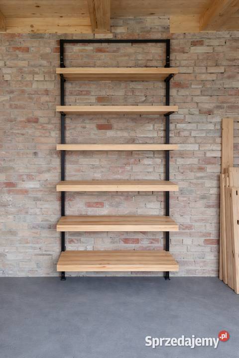 Regał z półkami drewnianymi półka regał loft klejonka lite drewno metal