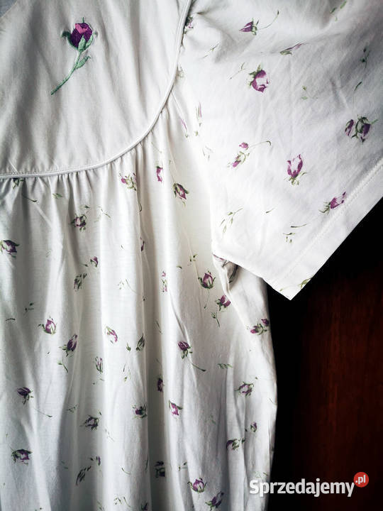 Koszula nocna damska bawełniana biała w kwiatki