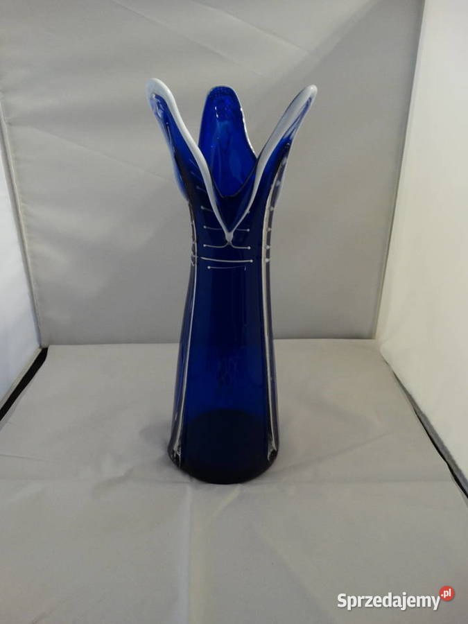 Wazon szklany, ręcznie wykonany, niebieski