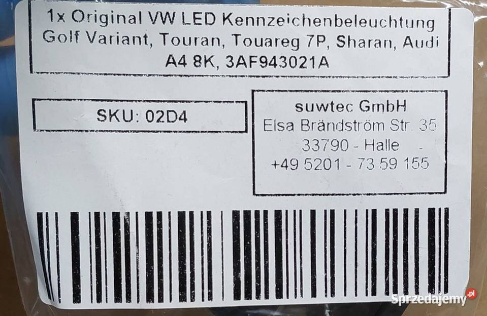 NOWA LAMPKA LED TABLICY VW AUDI SEAT SKODA dolnośląskie Mielęcin