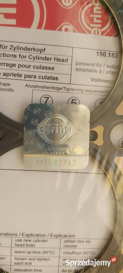 Uszczelka głowicy silnika ELRING 150153 Audi VW Ruda Śląska sprzedam