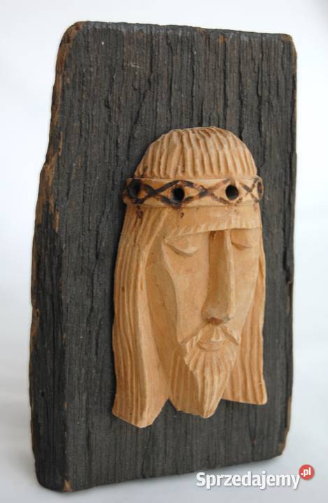 Jezus Chrystus w koronie cierniowej płaskorzeźba wielokolorowy Figurki i rzeźby Lublin sprzedam