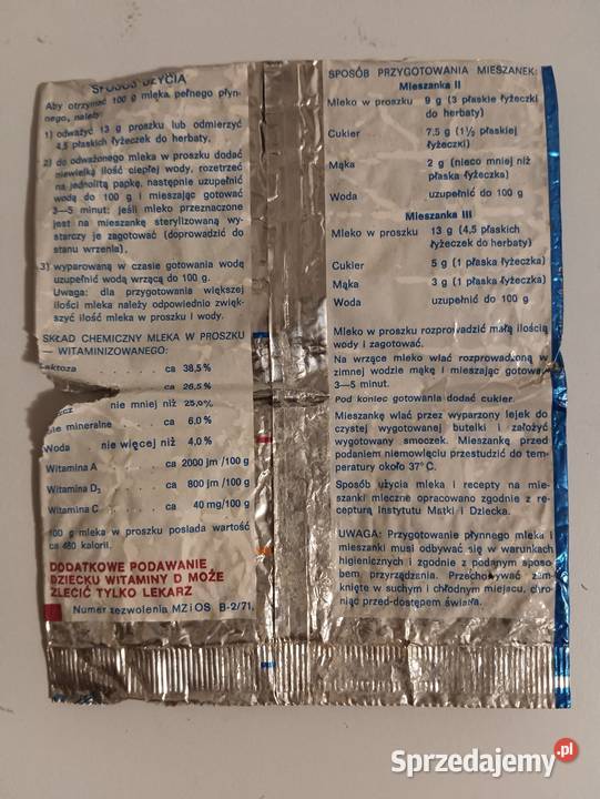 Mleko w proszku Opakowanie PRL Krotoszyn 1972 Kościan sprzedam