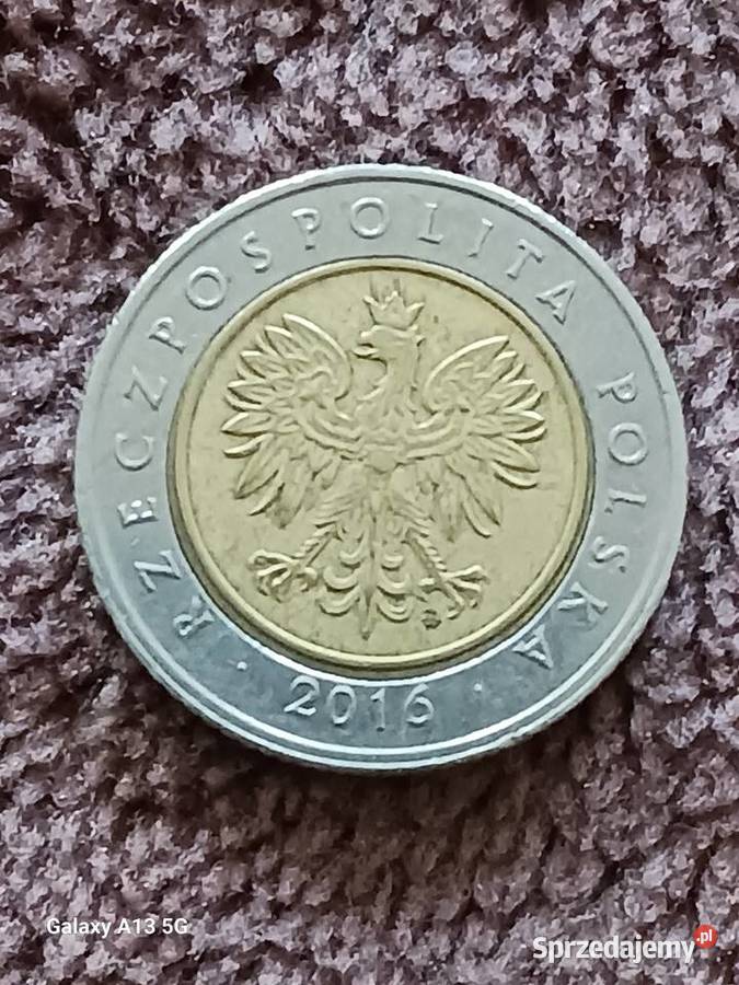 5 Złotych 2016 r Przesunięcie stempla 3 wielkopolskie Konin