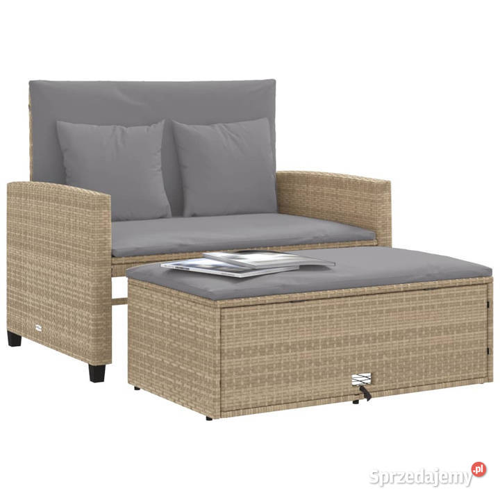 Sofa ogrodowa z poduszkami 2osobowa beżowa Krzesła ogrodowe