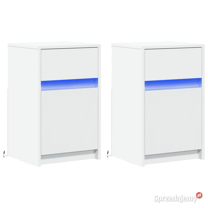 Szafki nocne z LED 2 białe materiał