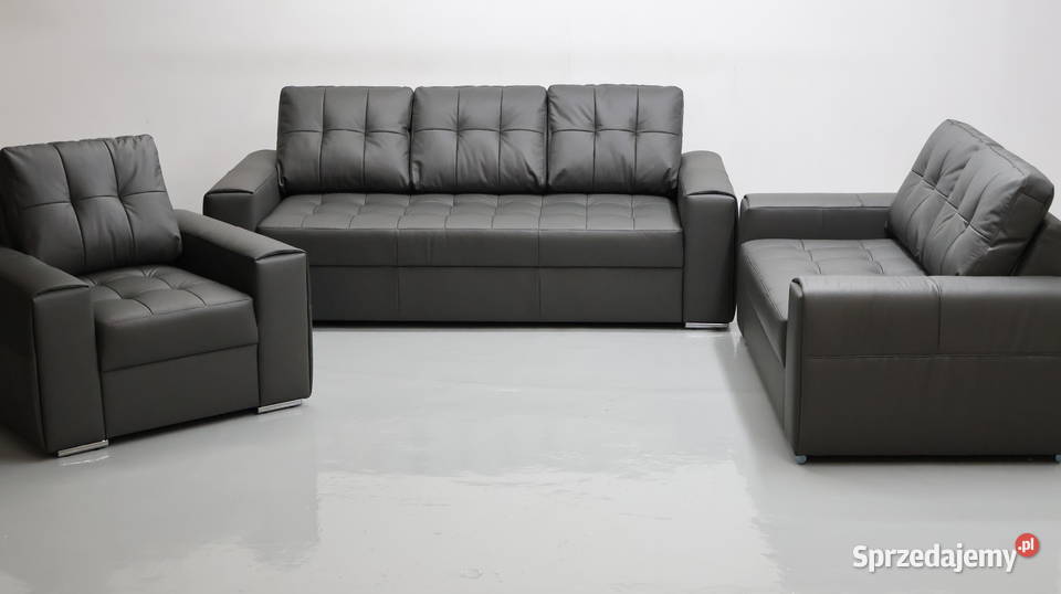 KOMPLET 321 sofy kanapy zestaw popielata SKÓRA