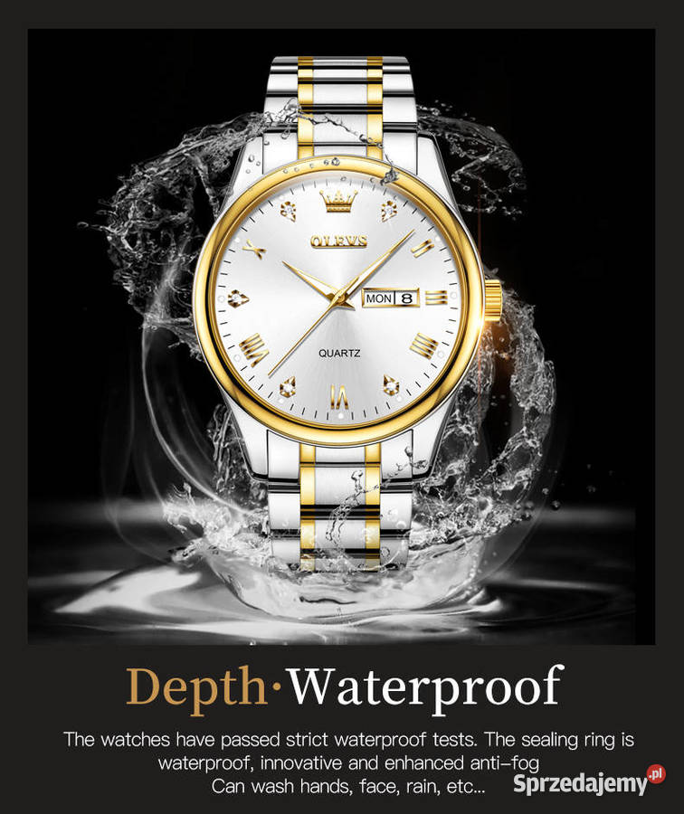 Klasyczny zegarek męski Olevs 40mm srebrno złoty Męskie