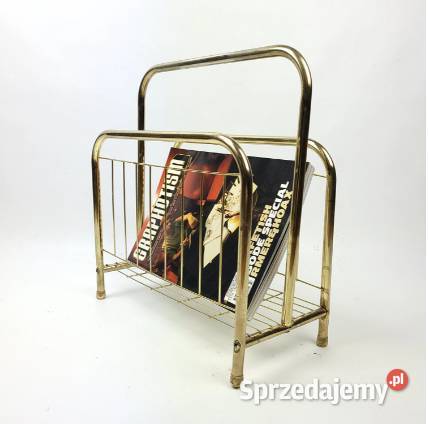 Modernistyczny złoty gazetnik Belgia lata 80 36cm