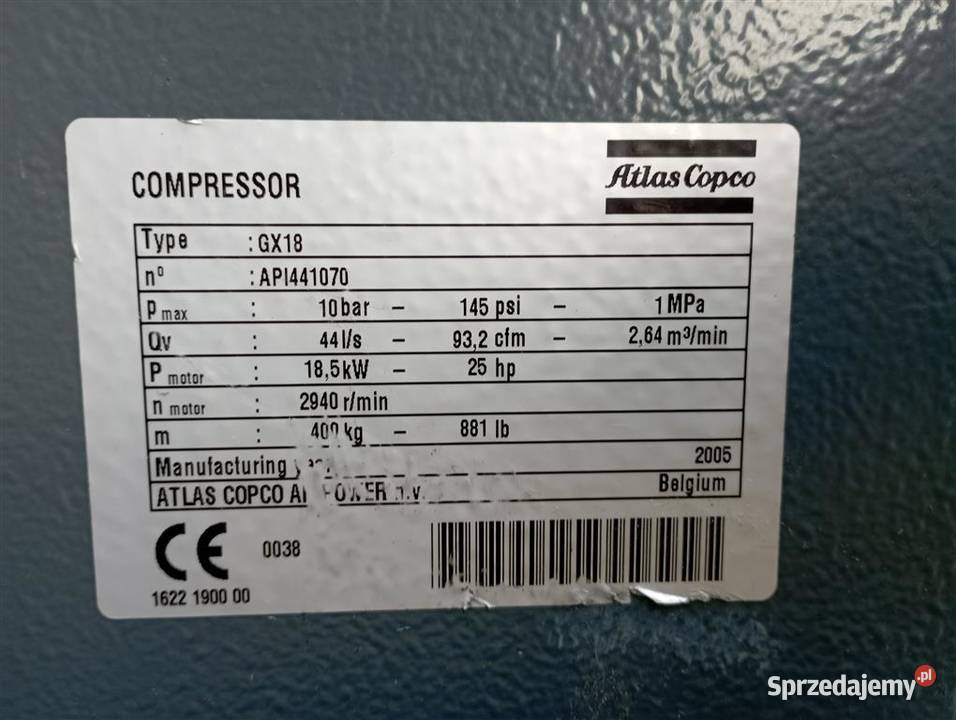 Sprężarka śrubowakompresor Atlas Copco GX18185 Wilków