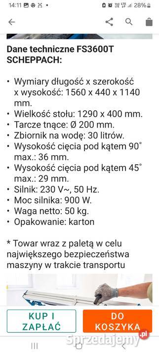 Przecinarka stołowa do płytek scheppach stan bd