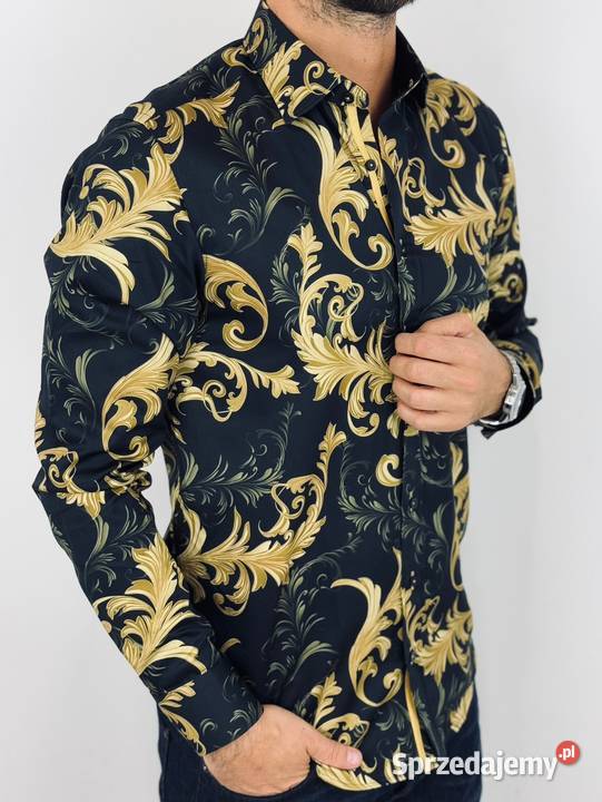 DANIEL BESSI Koszula męska fb125 czarna glamour Odzież codzienna