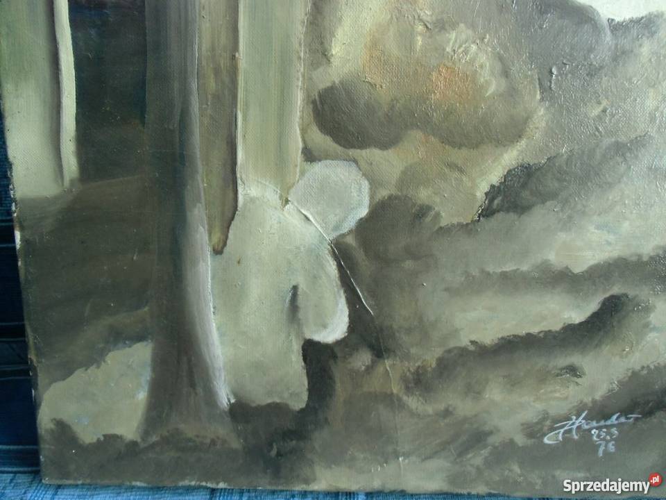 Stary duży obraz olejny na płótnie Przepowiednia Warszawa