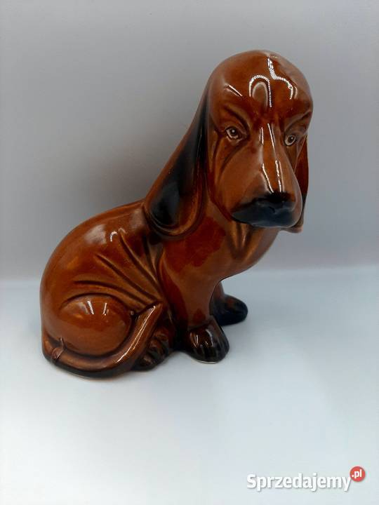 Śliczna ceramiczna figurka jamnik pies baset Inowrocław