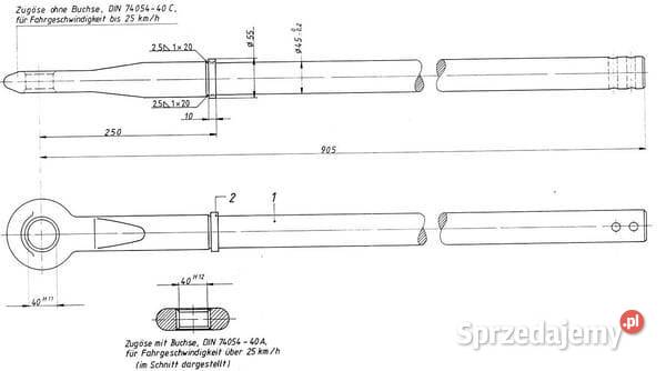 Ucho zaczepu 905 mm BPW 1030652176 System zaczepowy Kamionna