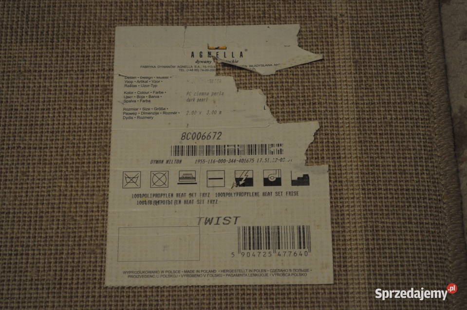 Dywan 2x3 m używany polski Agnella Zwierzyniec