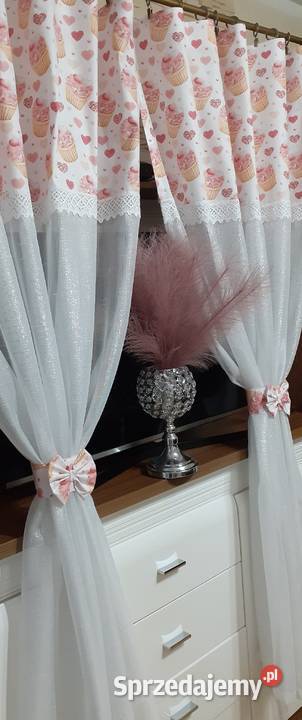 Firanki zasłonki różowe babeczki Mława