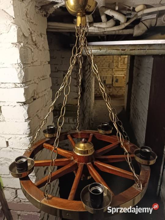 Żyrandol koło drewniane 5 lamp antyk Piekary Śląskie sprzedam