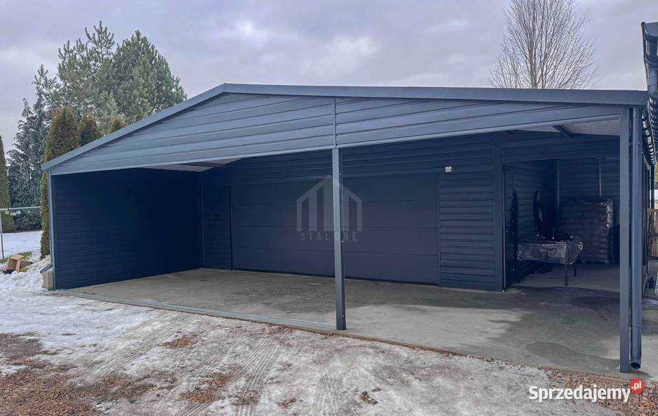Garaż blaszany 6x6 m 2x wiata brama segmentowa lubuskie Gorzów Wielkopolski