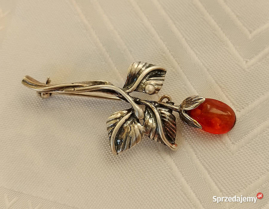 broszka srebro 925 z bursztynem