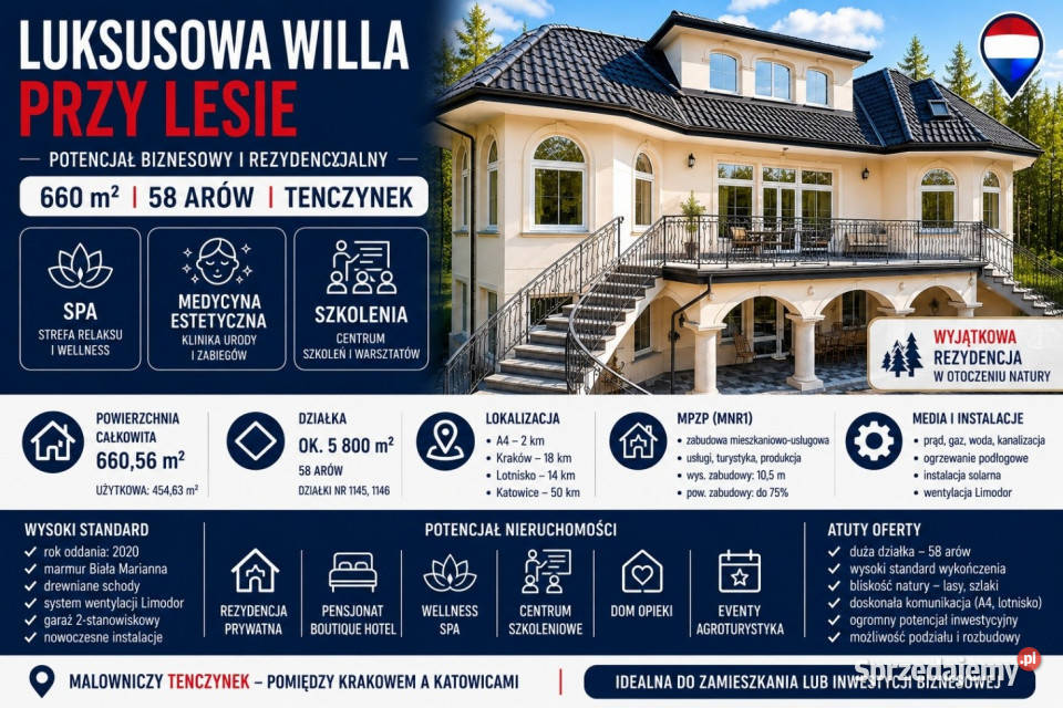 Willa na dużej działce lesie 6158zł/m2 Tenczynek