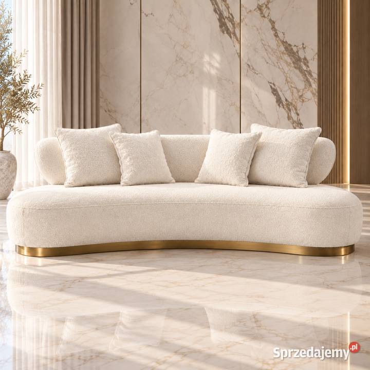 Sofa glamour boucle biała ecru 257 ze złotą Golkowice sprzedam