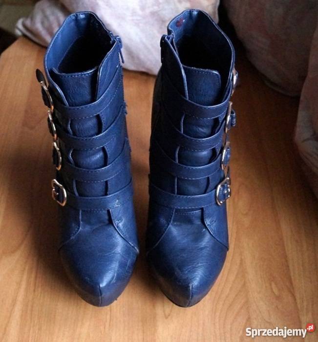 Granatowe buty botki platformy szpilki wysoki 25.5cm Opole