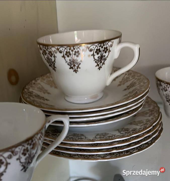 Filiżanka z talerzykiem deserowym złotem Gdańsk