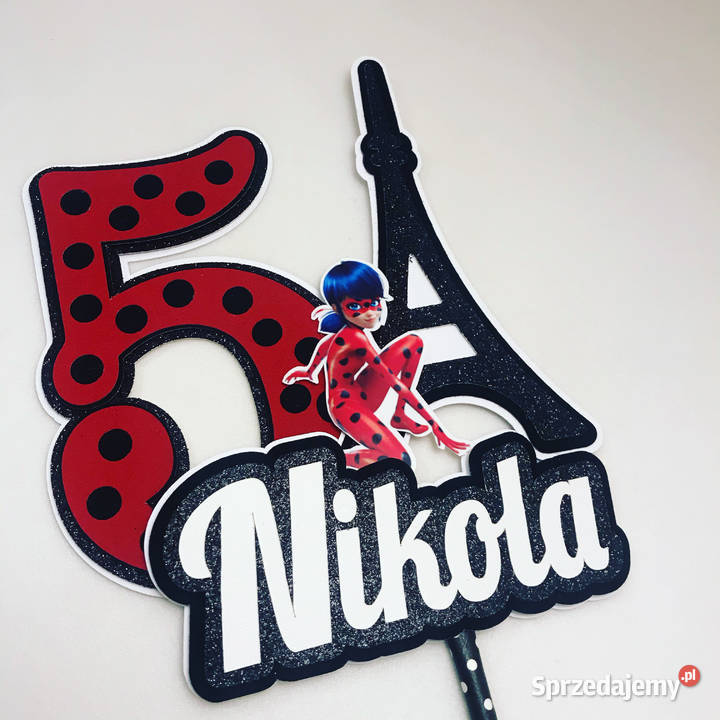 Topper dekoracja na tort Biedronka i czarny kot Nowy Sącz