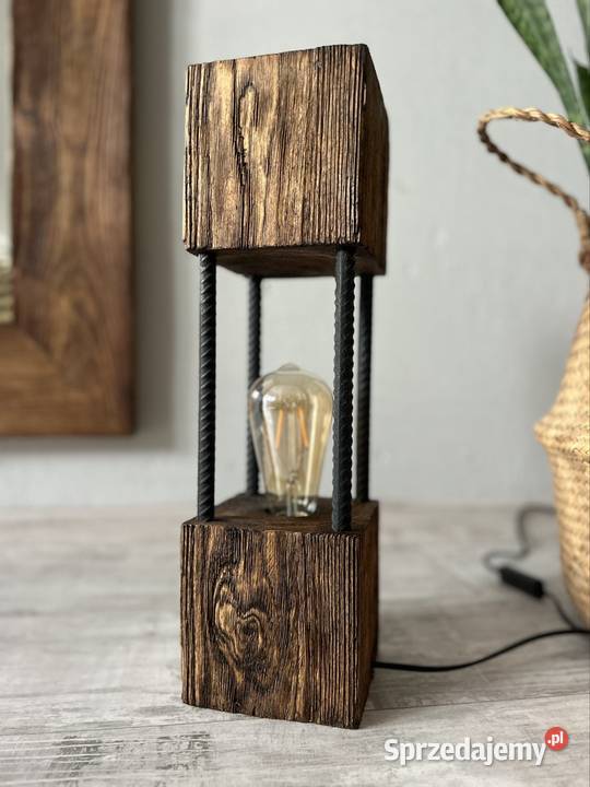 Lampa loft drewniana vintage 42 stojąca Lampy stołowe i nocne Wrocław