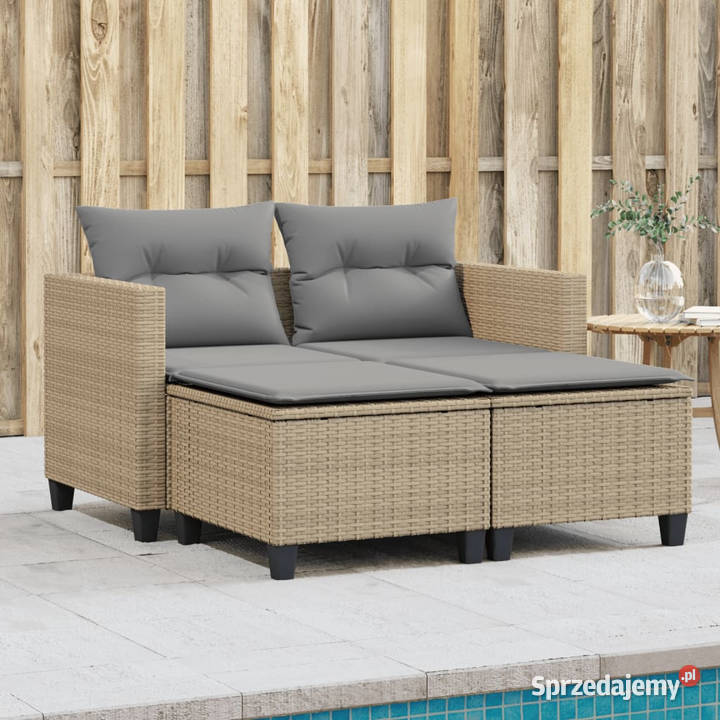 Sofa ogrodowa 2osobowa ze stołkami beżowa rattan Warszawa sprzedam
