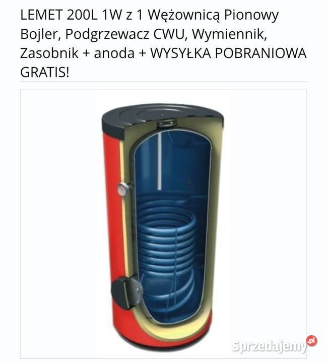 LEMET 200L z 1 Wężownicą Pionowy Bojler Widawa