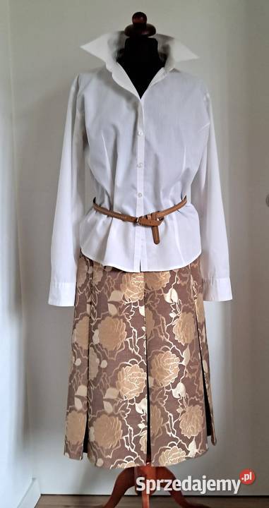 Złotobrązowy kostium garsonka komplet vintage