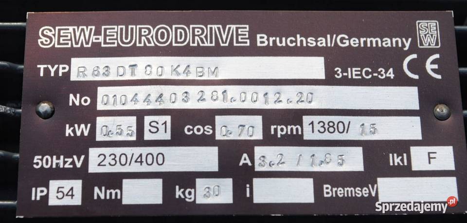 Motoreduktor 055kw 15obrmin z hamulcem SEW Kargowa sprzedam