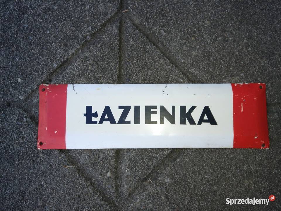 stara tablica malowana z napisem łazienka Bielsko-Biała