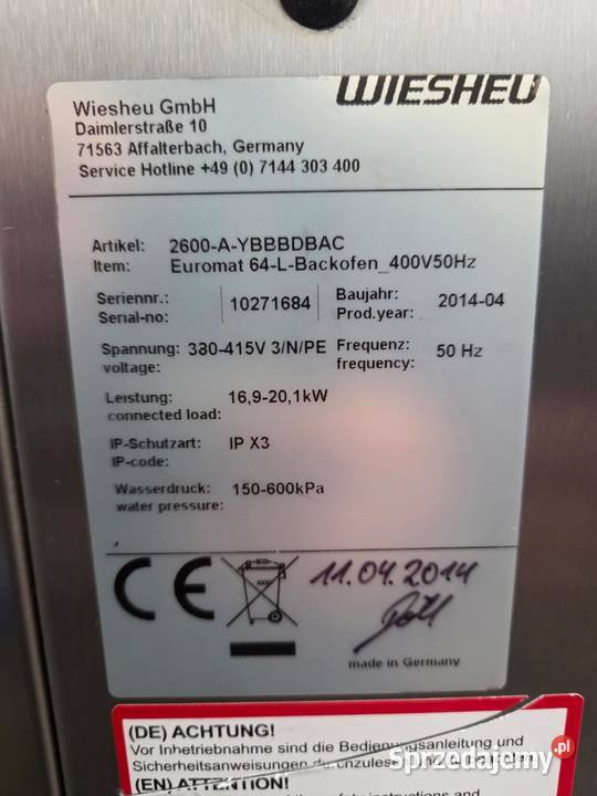 WIESHEU Euromat 64S 64L Piec konwekcyjnoparowy wielkopolskie Krotoszyn