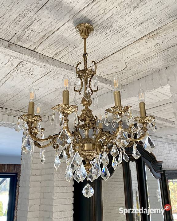 Duży Francuski Żyrandol 35 brąz kryształy 8ram Poznań